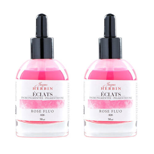 2PK Herbin Eclats Glass Bottle Rich Pigment Ink w/ Dropper 50ml Fluro Pink