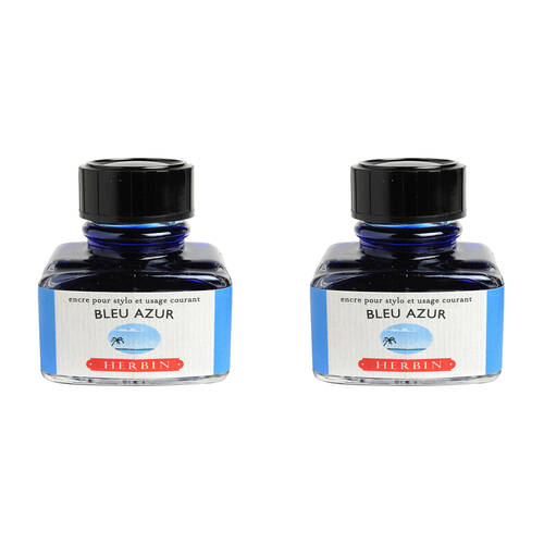 2PK Herbin Writing & Drawing Water-Based Natural Dyes Ink 30ml Azure Blue