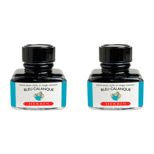 2PK Herbin Writing & Drawing Water-Based Natural Dyes Ink 30ml Calanque Blue
