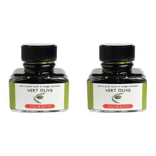 2PK Herbin Writing & Drawing Water-Based Natural Dyes Ink 30ml Olive Green