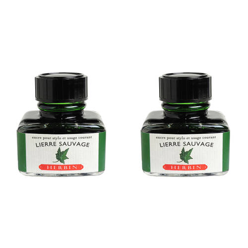 2PK Herbin Writing & Drawing Water-Based Natural Dyes Ink 30ml Wild Ivy Green