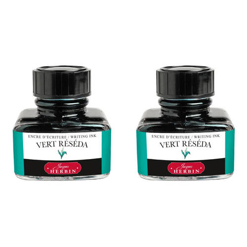 2PK Herbin Writing & Drawing Water-Based Natural Dyes Ink 30ml Reseda Green