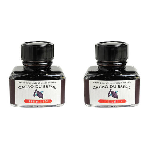 2PK Herbin Writing & Drawing Water-Based Natural Dyes Pen Ink 30ml Cocoa