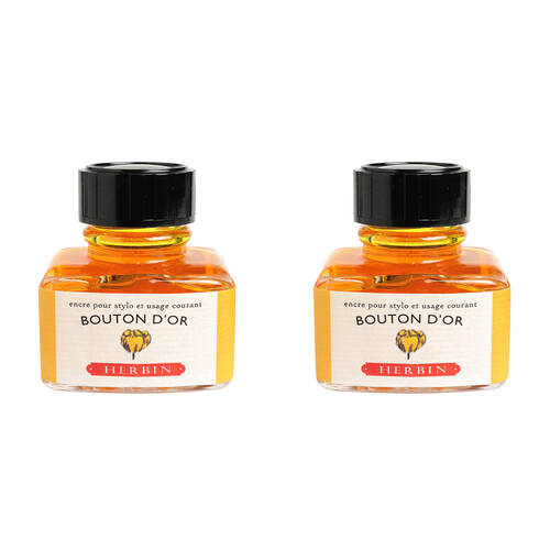 2PK Herbin Writing & Drawing Water-Based Natural Dyes Ink 30ml Yellow Gold