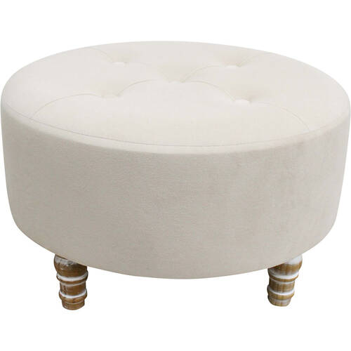 LVD Wooden Velvet Cover Round Ottoman Indoor Foot Stool 60x36cm Sandstone