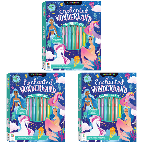 3PK Kaleidoscope Enchanted Wonderland Kids Colouring Kit 8y+