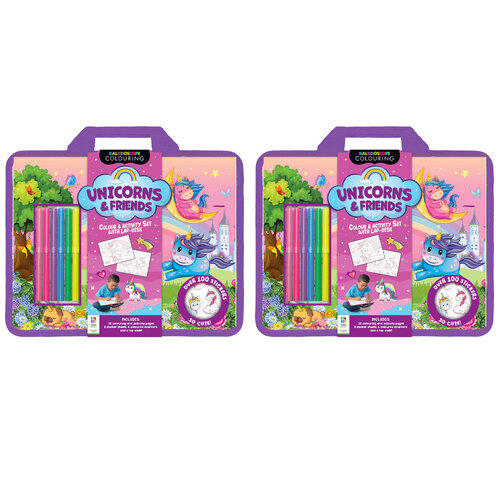 2PK Kaleidoscope Unicorns and Friends Colouring Set with Lap Desk 8Y+