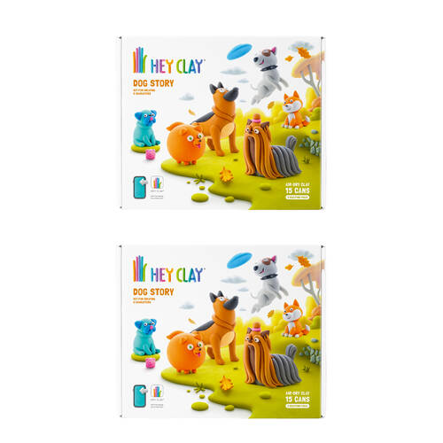 2PK Hey Clay Dog Story Theme Modelling Set w/15 Colour Cans & 2 Tools 3y+