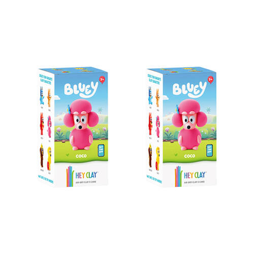 2PK Hey Clay Bluey Single Character Kids Modelling-Clay Set 5 Coloured Cans Coco