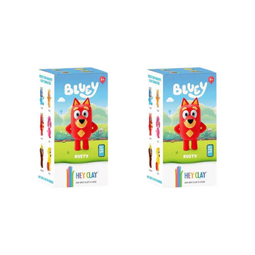 2PK Hey Clay Bluey Single Character Kids Modelling-Clay Set 5 Coloured Cans Rusty