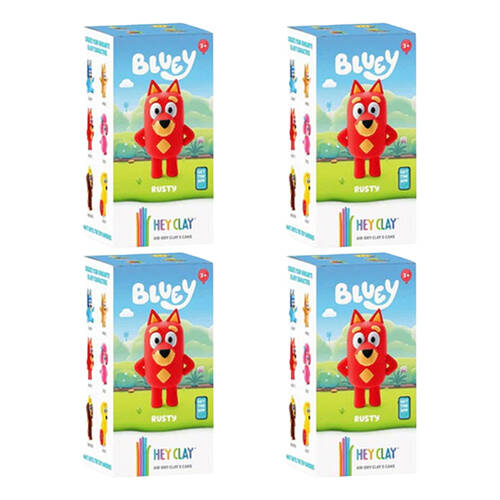 4PK Hey Clay Bluey Single Character Kids Modelling-Clay Set 5 Coloured Cans Rusty