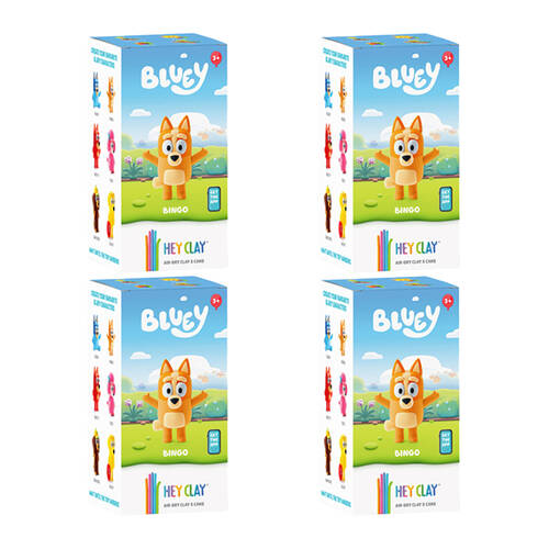 4PK Hey Clay Bluey Single Character Kids Modelling-Clay Set 5 Coloured Cans Bingo