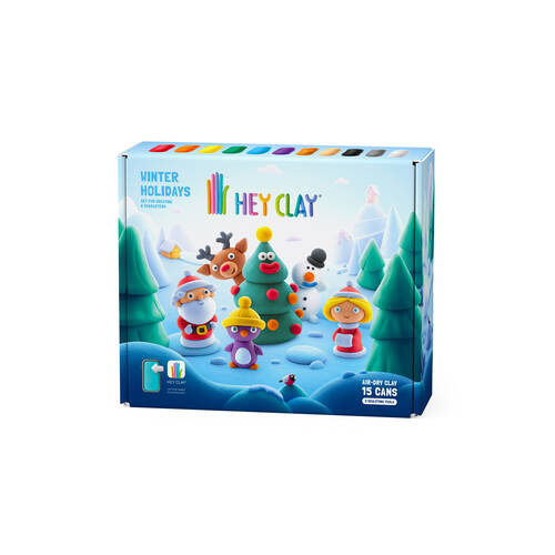 15pc Hey Clay Winter Holidays Moulding Cans Multicoloured 3y+