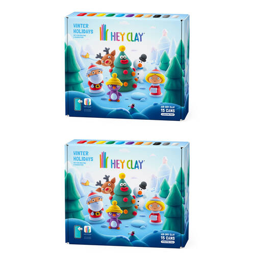 2x 15pc Hey Clay Winter Holidays Moulding Cans Multicoloured 3y+