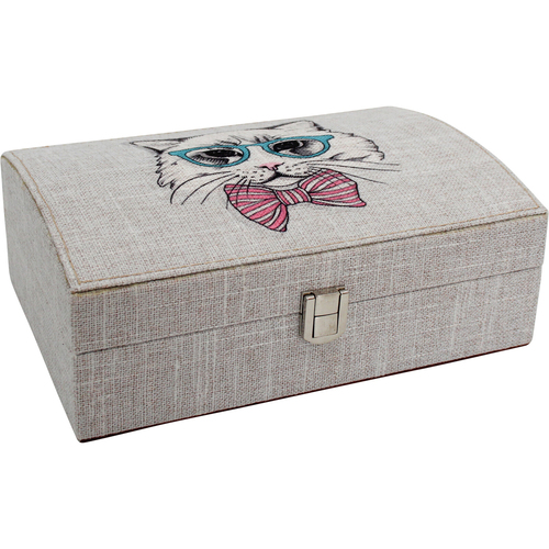 LVD Sophisticated Linen/MDF 22cm Jewellery Box Accessory Organiser Rectangle