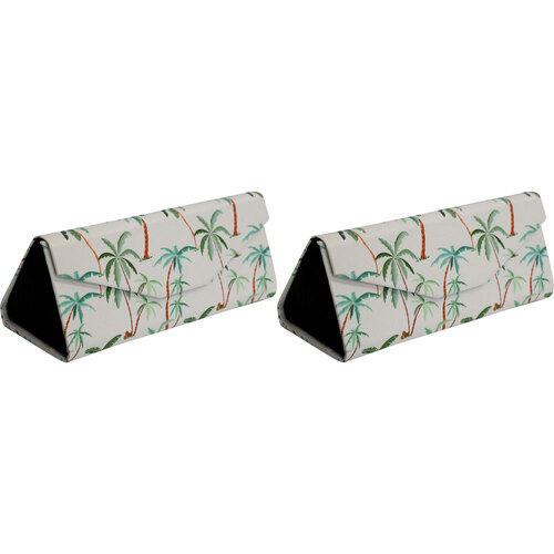 2PK LVD Green Palms PU/Cardboard 16cm Eye-Glasses Case Triangle