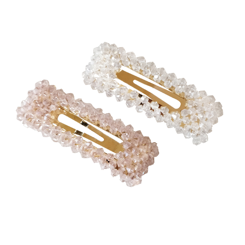 2pc Culturesse Francie Crystal Beads Hair Clip Set - Clear/Pink