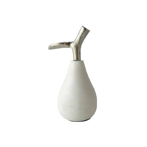 Darlin White Marble Pear Sculpture Home Office Table Decor 8cm Silver Stalk