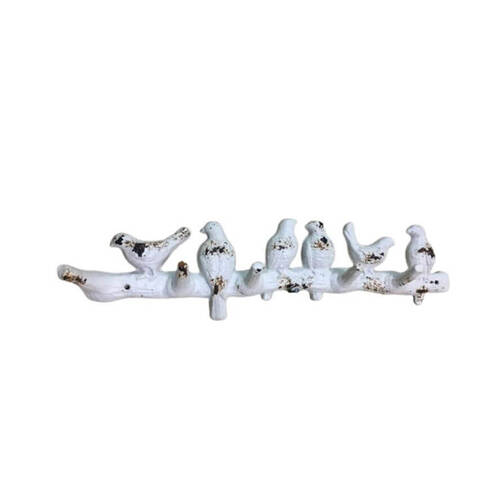 Darlin Cast Iron Birds on a Branch Multi Wall Hook 10x44.5cm Matte White