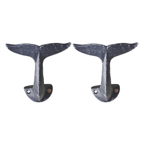 2PK Darlin Whale Tail Metal Wall Hook Home Office Decor 14x12cm Dark Blue