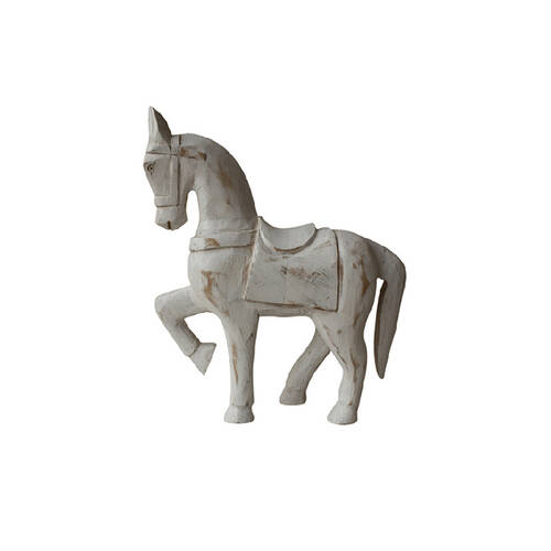 Darlin Prancing Horse Wooden Table Decors 27x23cm Matte Whitewash