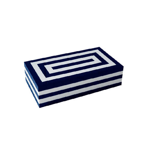 Darlin Handmade Striped Resin Table Box Home Office Decor 25x12.5cm White/Blue