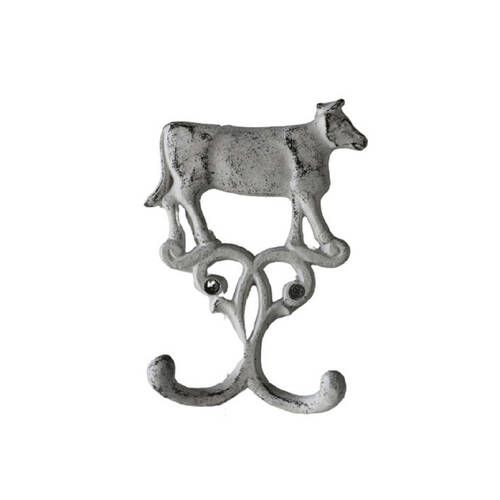 Darlin Cow Metal Double Wall Hook Home Office Decor 12x16cm Matte White