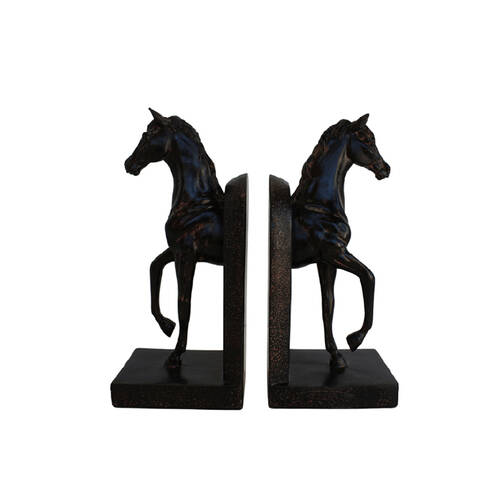 2pc Darlin Prancing Horse Book Ends Home Office Decor 27x13cm Matte Brown