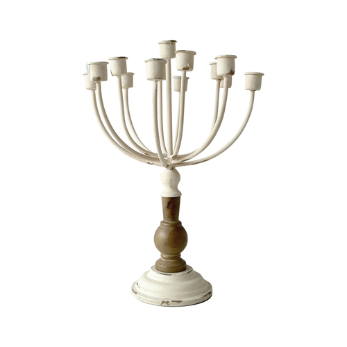 Darlin Ember Candalabra Candle Holder Metal/Wood White 25x57cm