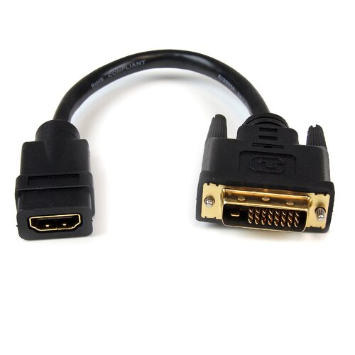 Star Tech 8in HDMI to DVI Dongle Adapter Cable - HDMI Female to DVI-D Male