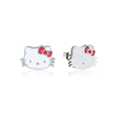 Couture Kingdom ECC Sanrio Hello Kitty Head Enamel Earrings 12mm - Silver