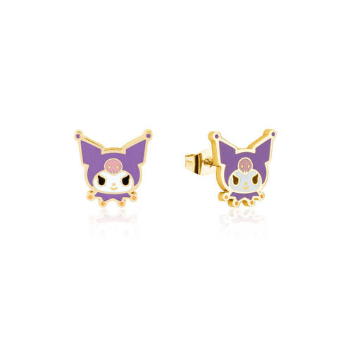 ECC Sanrio Kuromi Head Stud Earrings - Gold Plated - S/S - Purple