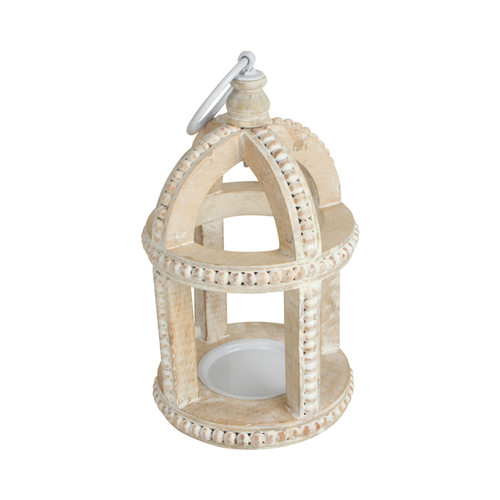 Maine & Crawford Bryony 28x16cm Mango Wood Lantern Candle Holder - Cream