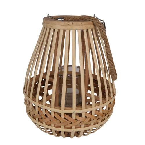 Maine & Crawford Johan 36cm Lantern w/ Glass Candle Holder - Natural