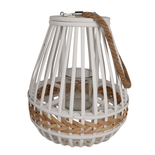 Maine & Crawford Johan 36cm Lantern w/ Glass Candle Holder - White