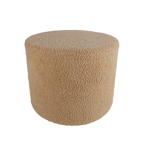 Maine & Crawford Talia 52cm Round Teddy Plush Foot Stool Pouf - Beige