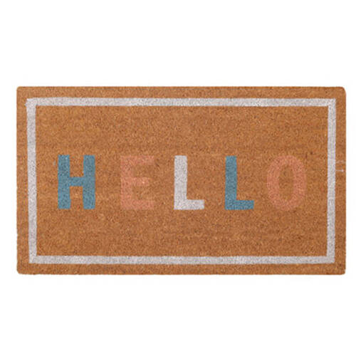 Maine And Crawford Hello Coir Doormat Pastel Colours 15mm Thickness 70x40cm