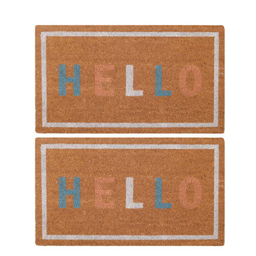 2PK Maine And Crawford Hello Coir Doormat Pastel Colours 15mm Thickness 70x40cm