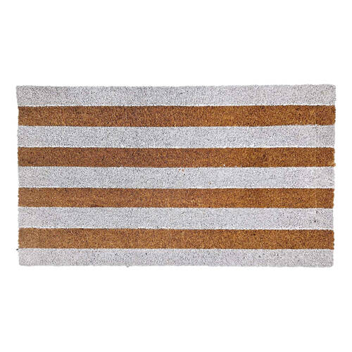 Maine And Crawford White Stripe Coir Doormat 15mm Thickness 70x40cm