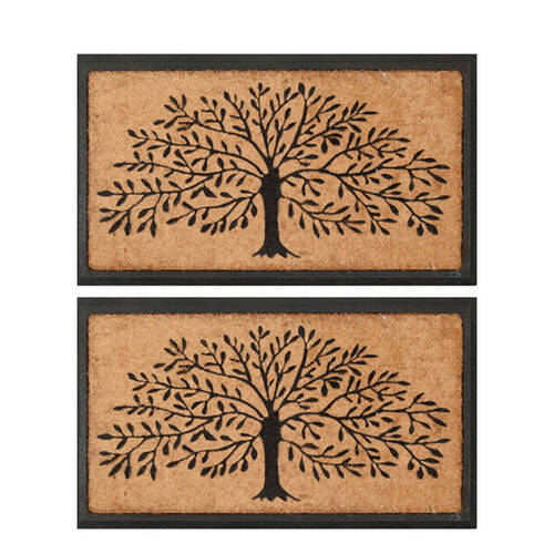 2PK Maine And Crawford Tree Of Life Bulk Rubber Border Coir Doormat 70x40cm