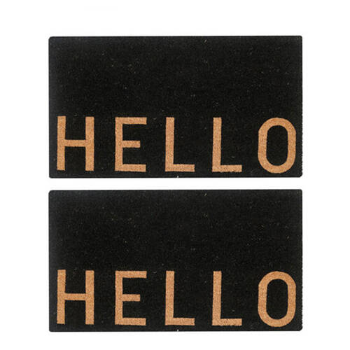 2PK Maine And Crawford Charcoal Black Natural Hello Coir Doormat 70x40cm