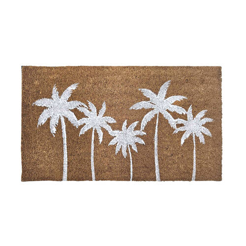 Maine And Crawford Palm Tree White Print Coir Doormat 70x40cm