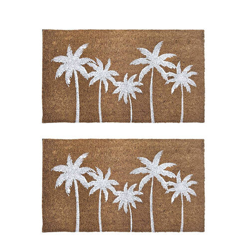 2PK Maine And Crawford Palm Tree White Print Coir Doormat 70x40cm