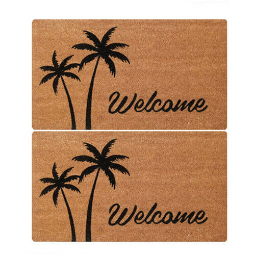 2PK Maine And Crawford Palm Tree Welcome Black Coir Doormat 70x40cm