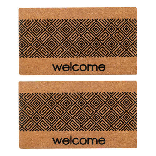 2PK Maine And Crawford Welcome Multi Square & Rectangle Design Doormat 70x40cm