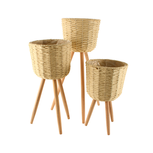 3pc Maine & Crawford Jervis 68cm Lined Planter Stands Lge - Natural