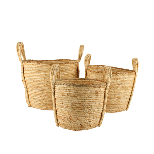 3pc Maine & Crawford Chia Bulb Basket w/ Handle Set - Natural