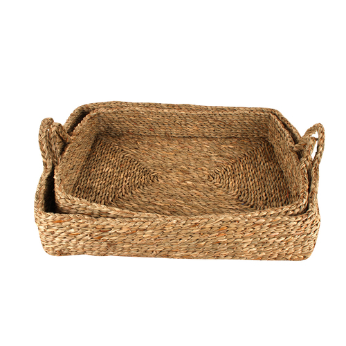 2pc Maine & Crawford Issli 48x40cm Woven Seagrass Tray w/ Handle