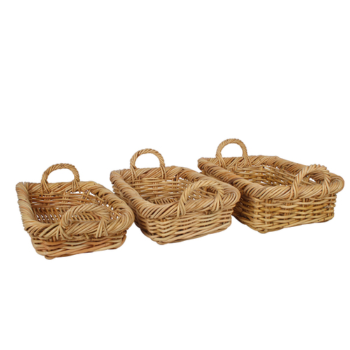 3pc Maine & Crawford Chelle 35/38/40cm Square Log Basket w/ Handle Natural