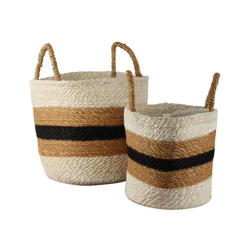 2pc Maine & Crawford Imen Stripe Jute 25/30cm Round Basket